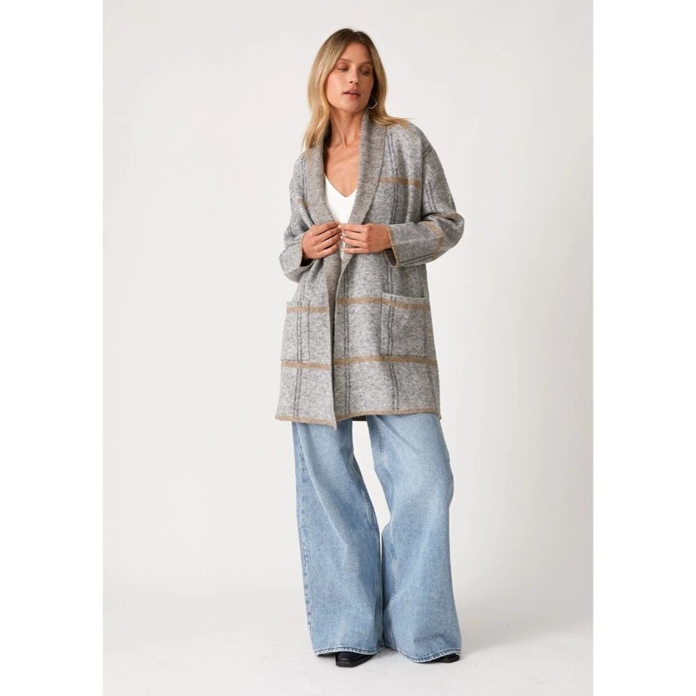 Lovestitch Juno Windowpane Plaid Cardigan Jacket in Gray - Sz S - NWT